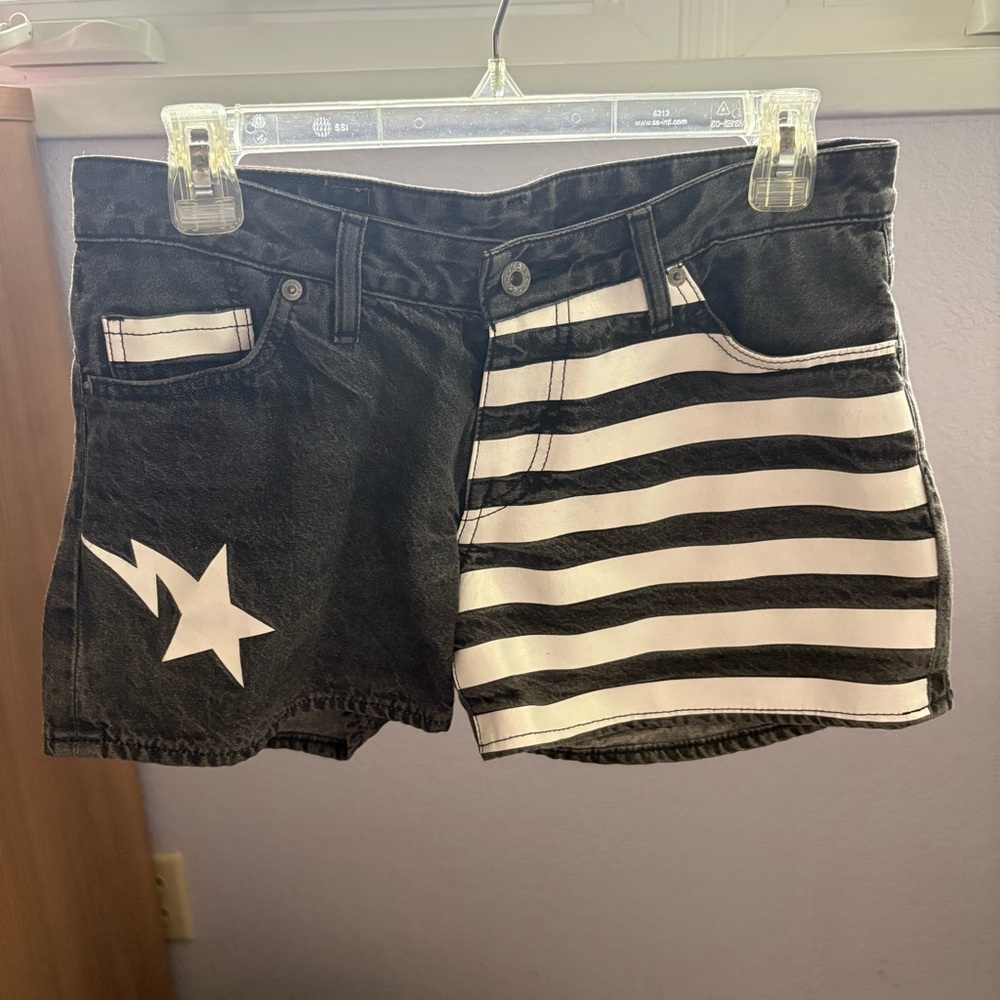 Bape Women Sz S Faded Black Denim Shorts A Bathing Ape Bapesta Striped Low Rise